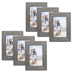 TWING Picture Frames Wood Pattern 4x6 High Definition Glass Tabletop or Wall Rustic Photo Frame for Table Top and Wall Display,Log Stripe Photo Frames,6 Pack (Light&Brown)