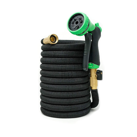 50ft Expandable Hose - NEW Heavy Duty Expandable Garden Hose - Triple Latex Core, 3/4 Brass Connectors, Extra Strength Fabric, Expanding Garden Hose with 9 Function Spray Nozzle - 1 Year Warranty