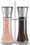 Original Stainless Steel Salt and Pepper Grinder Set With Stand - Tall Salt and Pepper Shakers with Adjustable Coarseness - Salt Grinders and Pepper Mill Shaker Set