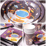 Duocute Outer Space Party Supplies 177PCS Astronaut Planet Theme Children Birthday Disposable Dinnerware Set Includes Plates, 12oz Cups, Napkins, Spoons, Forks, Knives