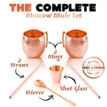 Moscow Mule Copper Mugs - Set of 2-100% HANDCRAFTED Pure Solid Copper Mugs - 16 Oz, Gift Set With Cocktail Copper Straws, Shot Glass, Stirrer & 2 E-Books by Copper-Bar