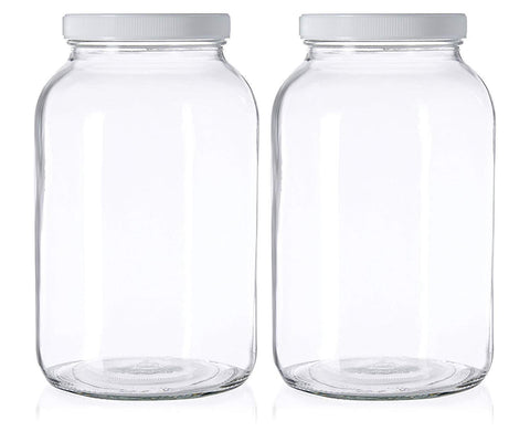 2 Pack - 1 Gallon Mason Jar - Glass Jar Wide Mouth with Airtight Foam Lined Plastic Lid - Safe Mason Jar for Fermenting Kombucha Kefir - Pickling, Storing and Canning - By Kitchentoolz