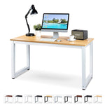 Luxxetta Office Computer Desk – 55” x 23” Beige Laminated Wooden Particleboard Table and White Powder Coated Steel Frame - Work or Home – Easy Assembly - Tools and Instructions Included