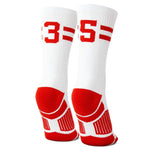 Classic Stripe Team Number Socks | Woven Mid-Calf | White & Red