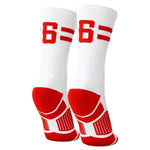 Classic Stripe Team Number Socks | Woven Mid-Calf | White & Red