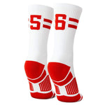 Classic Stripe Team Number Socks | Woven Mid-Calf | White & Red