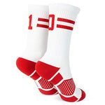 Classic Stripe Team Number Socks | Woven Mid-Calf | White & Red