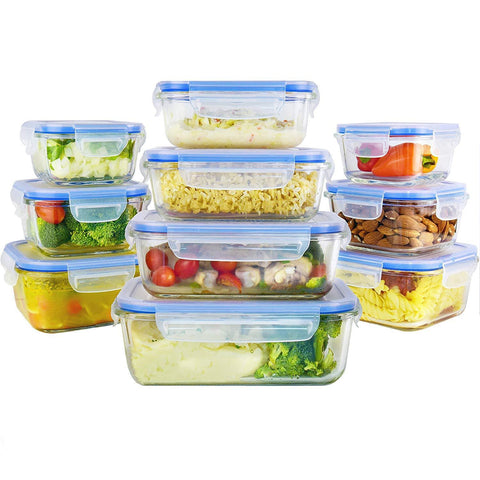 Zestkit Glass Food Storage Containers Set ZK-CS11 Rectangular / Round Container with Airtight Transparent Lids, BPA-Free, Leak Proof. Use for Home, Kitchen, Restaurant (10 Containers + 10 Lids)