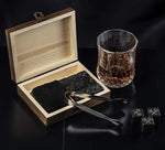 Whiskey Stones Set by Thorsen Tavern - 9 Granite Whiskey Chilling Stones, 1 Tongs set & 1 Black Velvet Bag in Elegant Wooden Box; Keep Your Whiskey, Bourbon and Scotch Slightly Chilled & Flavorful