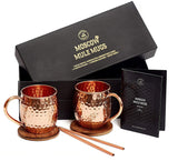 Moscow Mule Copper Mugs Set - 2 Authentic Handcrafted Copper Mugs (16 oz.), 2 Straws, 2 Solid Wood Coasters and Recipe Book - Gift Box Included