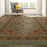 Ottomanson Ottohome Collection Persian Heriz Oriental Design with Non-Skid (Non-Slip) Rubber Backing Area Rug,5'0"X6'6"., Sage Green/Aqua Blue