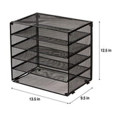 Paper Organizer – Desk File Sorter – 5 Tier Letter Tray for Office – Large Mesh Metal Tray for Paperwork and Files – Stackable Trays and Sorter with Retractable Tiers – Heavy Duty Metal Construction