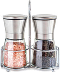 Original Stainless Steel Salt and Pepper Grinder Set With Stand - Tall Salt and Pepper Shakers with Adjustable Coarseness - Salt Grinders and Pepper Mill Shaker Set