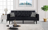 Modern Tufted Bonded Leather Sleeper Futon Sofa with Nailhead Trim in White, Black (Black)