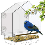 BEST WINDOW BIRD FEEDER with Strong Suction Cups & Seed Tray, Outdoor Birdfeeders for Wild Birds, Finch, Cardinal, Bluebird, Large Outside Hanging Birdhouse Kits, Drain Holes + 3 Extra Suction Cups