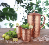 AVADOR Handcrafted 100% Pure Copper Jug Pitcher with 2 Glass Drinkware Hammered Finish Ayurveda Health Benefit