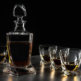 Premium Crystal Decanter Set by Luxe Crystal & Glass, 7-Piece Set in Black Gift Box