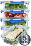 [LARGER PREMIUM 5 SET] 36 Oz. Glass Meal Prep Containers with Lifetime Lasting Snap Locking Lids Glass Food Containers BPA-Free, Microwave, Oven, Freezer and Dishwasher Safe (4.5 Cups, 36 Oz.)