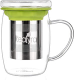 Tealyra - perfecTEA - Infuser Tea Cup - 15.2-ounce - Borosilicate Glass Tea Cup with Lid and Stainless Steel Infuser Basket - Perfect Mug for Office and Home Uses Loose Leaf Tea Steeping - 450ml