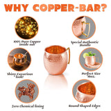 Moscow Mule Copper Mugs - Set of 2-100% HANDCRAFTED Pure Solid Copper Mugs - 16 Oz, Gift Set With Cocktail Copper Straws, Shot Glass, Stirrer & 2 E-Books by Copper-Bar