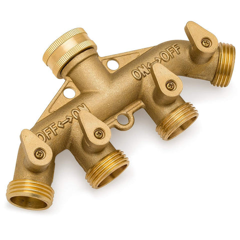 Morvat Heavy Duty Brass Garden Hose Connector Tap Splitter (4-Way)