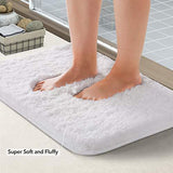 Office Marshal Bathroom Runner Rug Bath Mat 59"x20" Non-Slip Soft Long Shower Rug Plush Microfiber Water Absorbent Carpet Thick Shaggy Luxury Floor Mats, Machine Washable, White