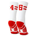 Classic Stripe Team Number Socks | Woven Mid-Calf | White & Red