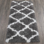 Ottomanson Flokati Trellis Design Shag Runner Rug, 2' x 5', Dark Gray