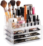 Clear Cosmetic Storage Organizer - Easily Organize Your Cosmetics, Jewelry and Hair Accessories. Looks Elegant Sitting on Your Vanity, Bathroom Counter or Dresser. Clear Design for Easy Visibility.