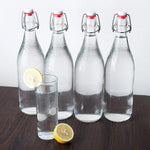 Swing Top Glass Bottles 32oz / 1 Litre - CERAMIC TOPS - Giara Glass Bottles With Stopper Caps - Flip Top Water Bottles - Clear [4pk Set] by Otis Classic