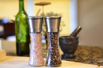 Premium Stainless Steel Salt and Pepper Grinder Set of 2 - Adjustable Ceramic Sea Salt Grinder & Pepper Grinder - Tall Glass Salt and Pepper Shakers - Pepper Mill & Salt Mill with Free Funnel & EBook