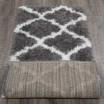 Ottomanson Flokati Trellis Design Shag Runner Rug, 2' x 5', Dark Gray