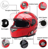 FreedConn Bluetooth Motorcycle Helmets Speakers Integrated Modular Flip up Dual Visors Full Face Built-in Bluetooth Mp3 Intercom headset Communication Range 500M (Red, Medium)