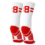 Classic Stripe Team Number Socks | Woven Mid-Calf | White & Red