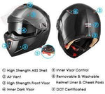 AHR Full Face Flip up Modular Motorcycle Helmet DOT Approved Dual Visor Motocross Blue M