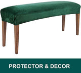 smiry Velvet Dining Room Bench Covers - Soft Stretch Spandex Upholstered Bench Slipcover Removable Washable Bench Seat Protector for Living Room, Kitchen, Bedroom (Peacock Green)