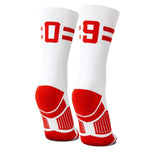 Classic Stripe Team Number Socks | Woven Mid-Calf | White & Red